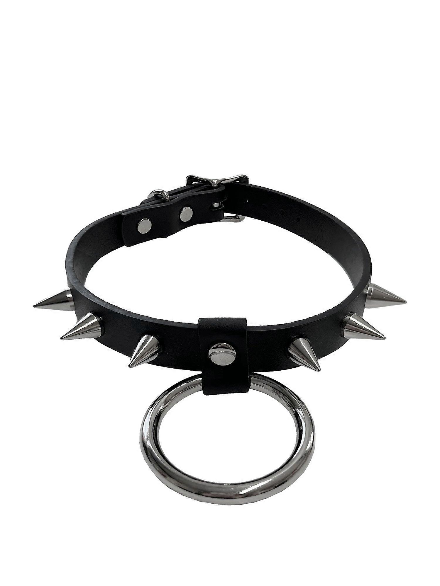All Black Goth Spiked O Ring Choker