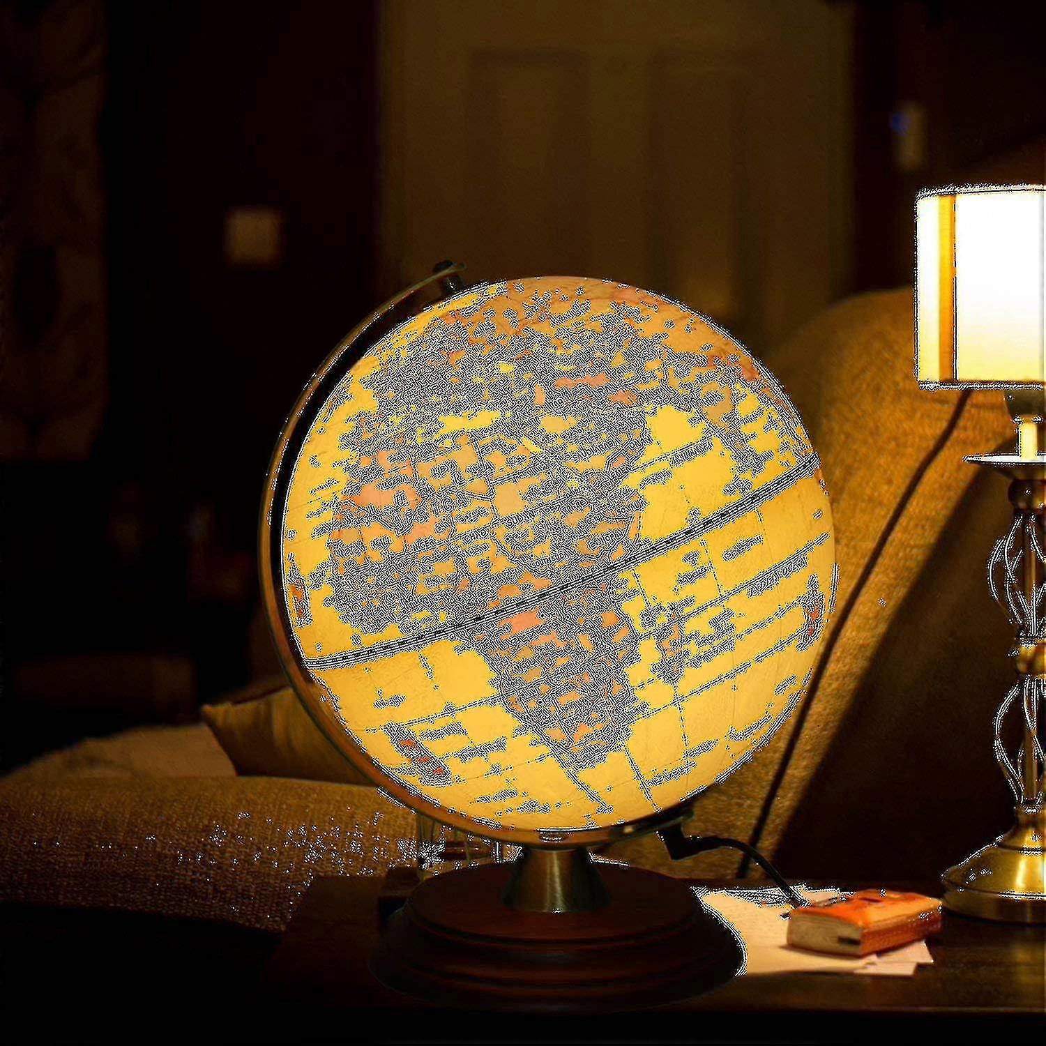 Globe terrestre illuminé pour enfants avec support en bois, LED intégrée pour une vision nocturne éclairée. Globe antique