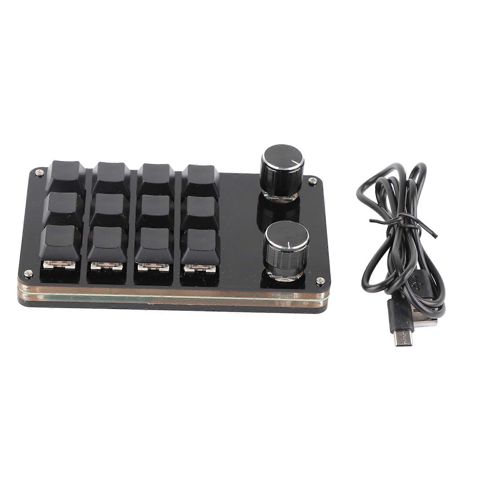Red Switch Macro Keyboard Plug and Play Ergonomic Customized Knobs USB Mini Keypad for Desktop PC 12 Keys 2 Knobs