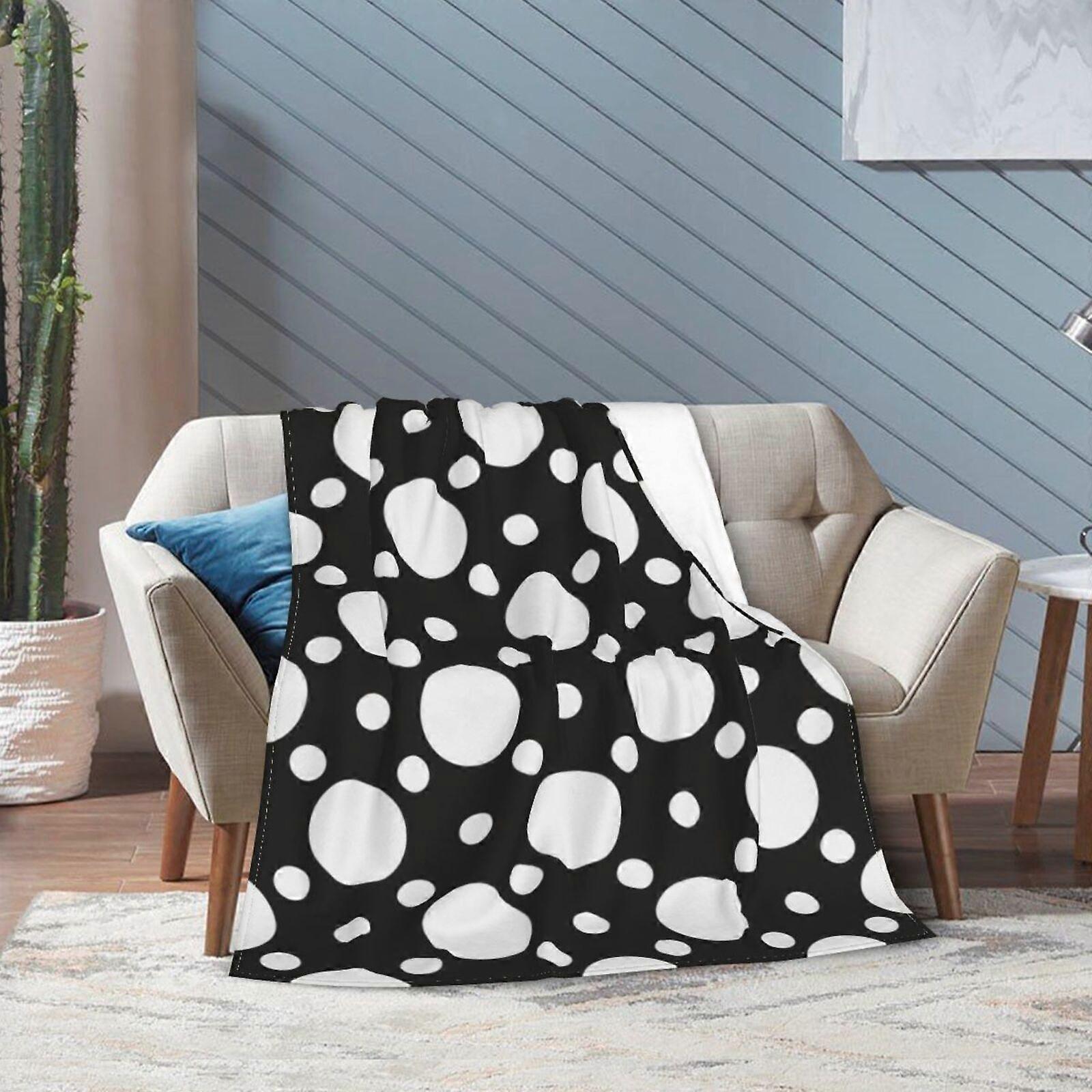 White Black Polka Dot 01 Throw Blanket for Couch Bed Travel Sofa All Seasons Flannel Blankets Soft Durable Lightweight 40 x 30 Inches