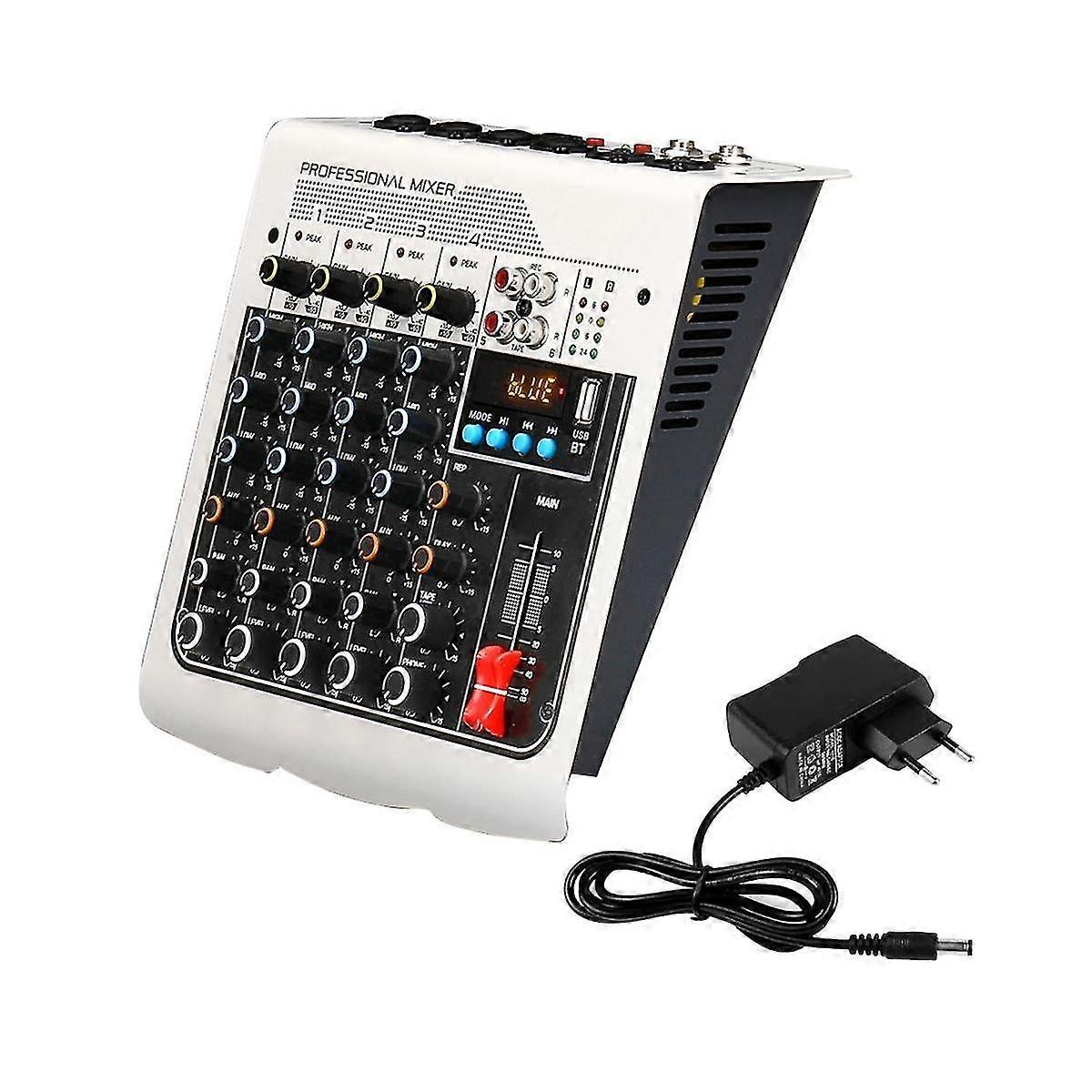 4-Channel Audio Mixer USB Sound Mixing Console Bluetooth DJ Console 48V Phantom Power for Live Podc