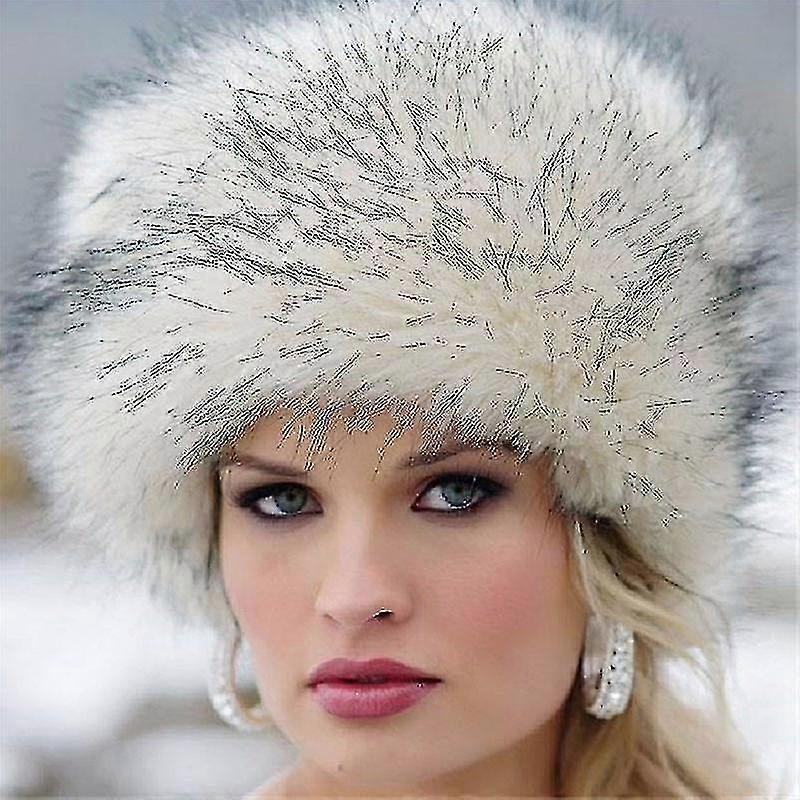 Women's Faux Fur For Winter With Stretch Cossack Russian Style White Warm Cap