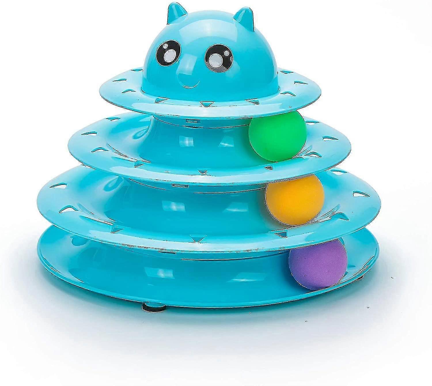 Pet Interactive Fun Roller Exerciser 3 Level Cat Teaser Ball Toy With 3 Colorful Balls(blue)