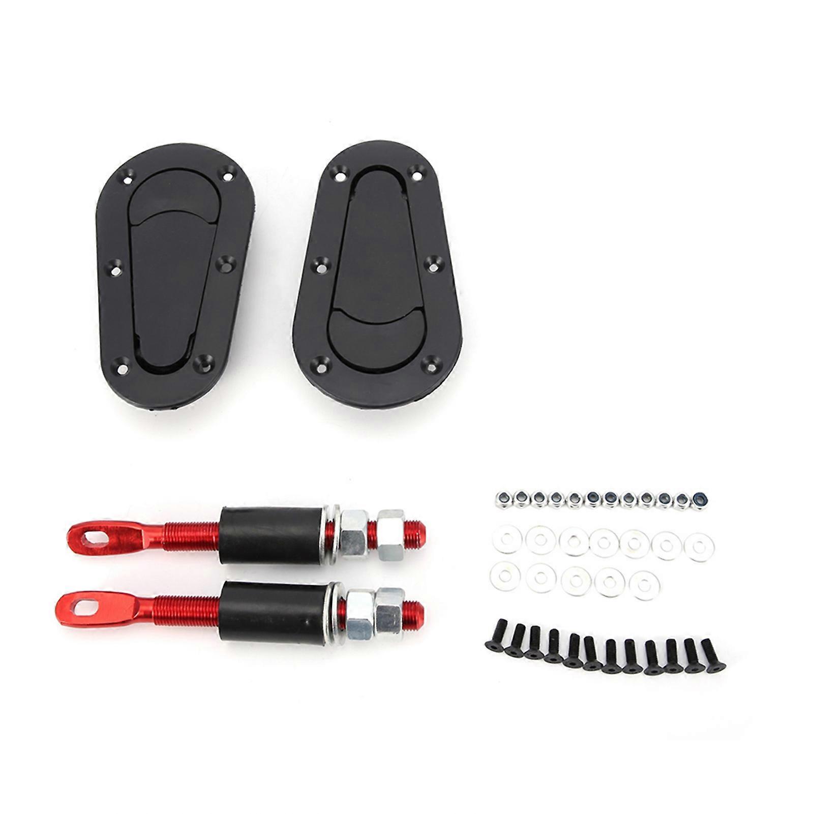 Universal Racing Car Bonnet Plus Flush Hood Latch Pin Key without Lock Kit Black
