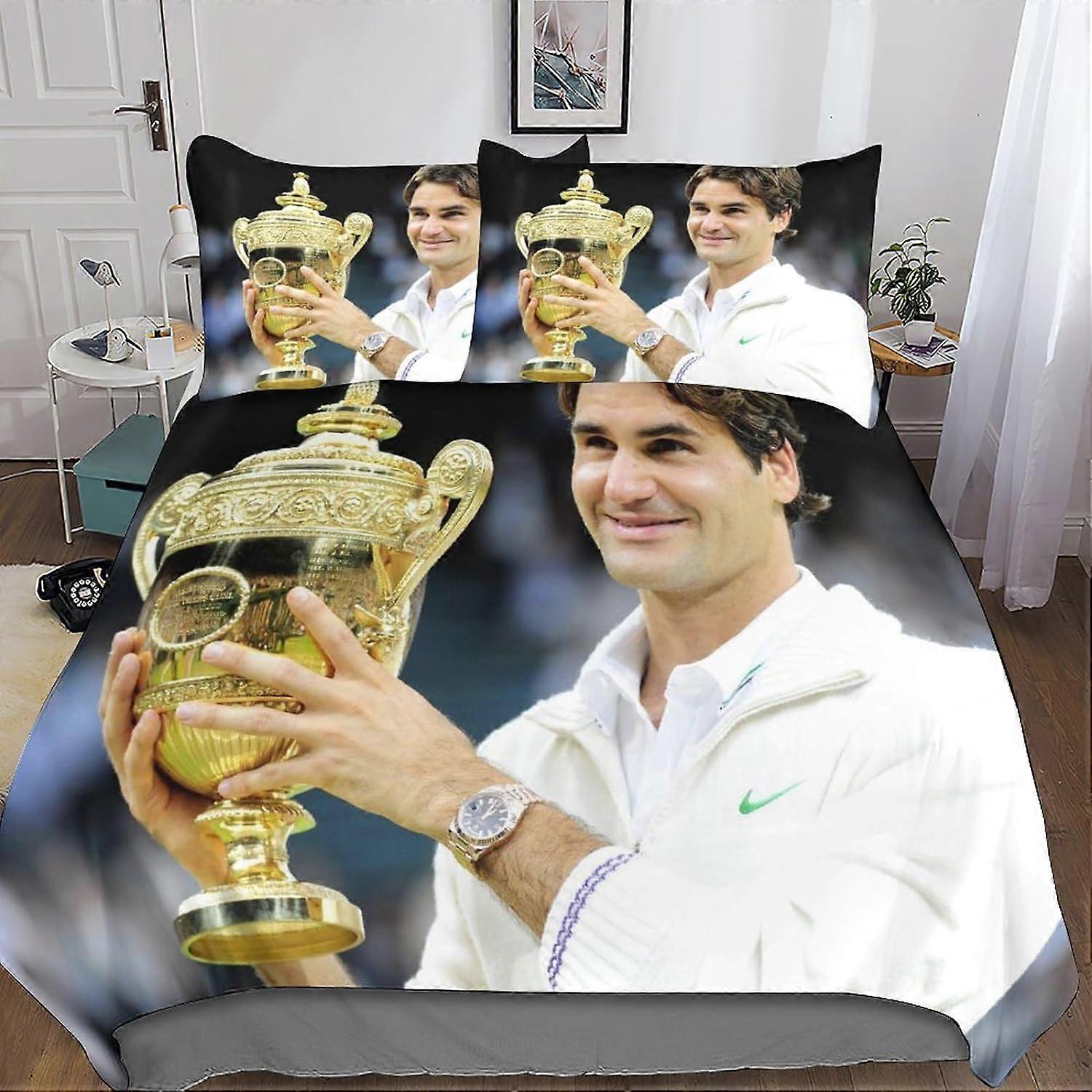 3 Pieces Roger Federer Duvet Cover Set 3D Bedding Comforter Quilt Cover, Ultra Soft Microfiber with Zipper Closure Pillowcases