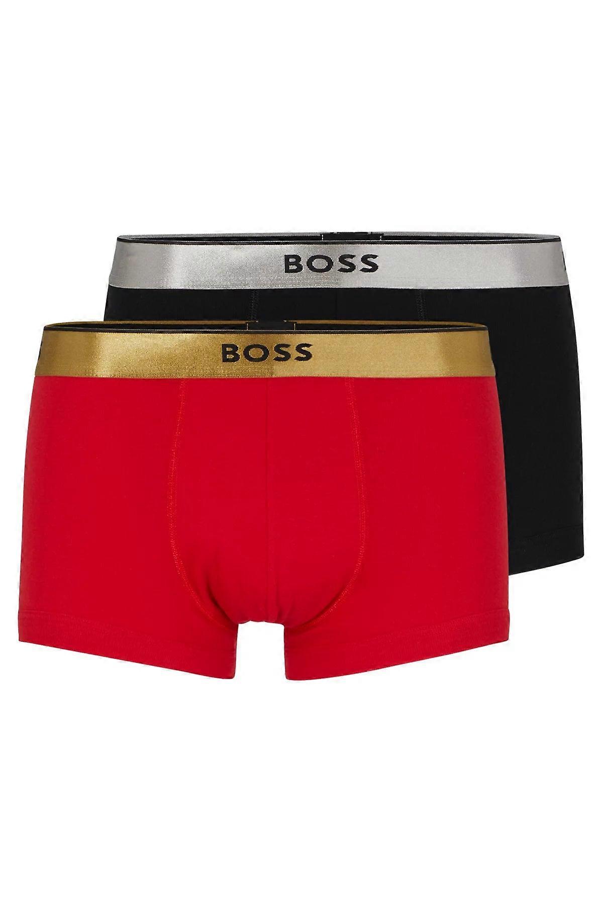 Boss 2er Pack Metallic-Bund Badehose aus reiner Baumwolle - (rot / schwarz) Geschenkverpackung