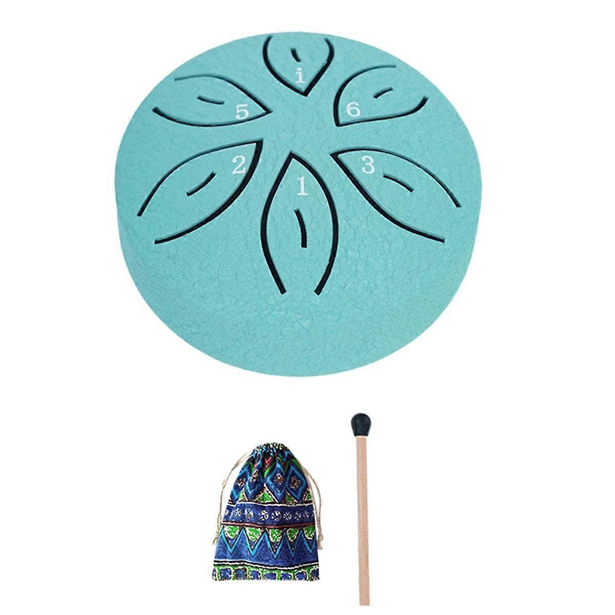 Steel Tongue Drum Rain Drum for Outside, 6 Notes 3 Inches Chakra Tank Drum Steel Percussion Padded Mallets Lake Blue