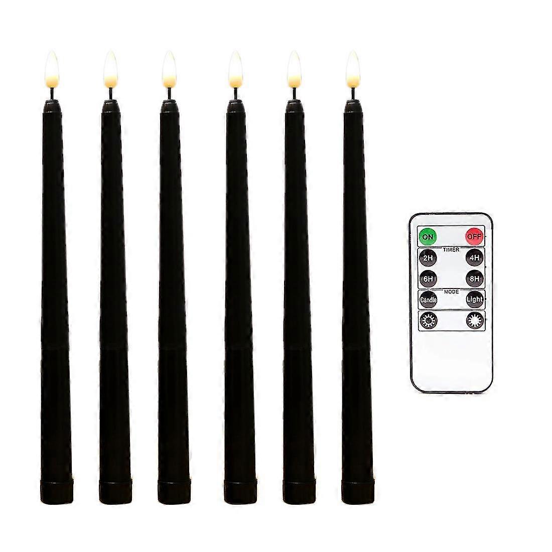 6Pcs Flameless Black Taper Candles Flickering with 10-Key Remote Timer, Battery Operated LED Candle Walkbee  SZRH A-F