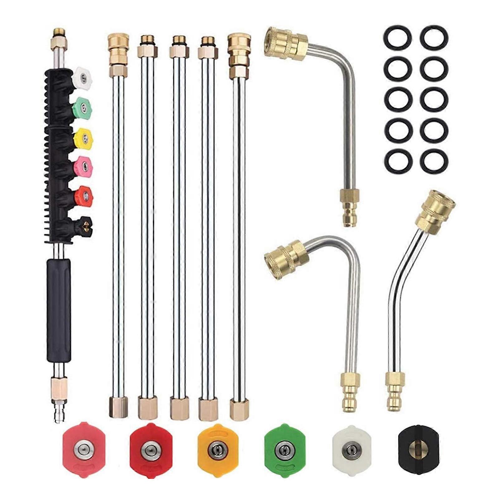 Pressure Washer Extension Wand Set with 5 Spray Nozzle Tips Universal Washer Extension Rod Kit Gutter Cleaning