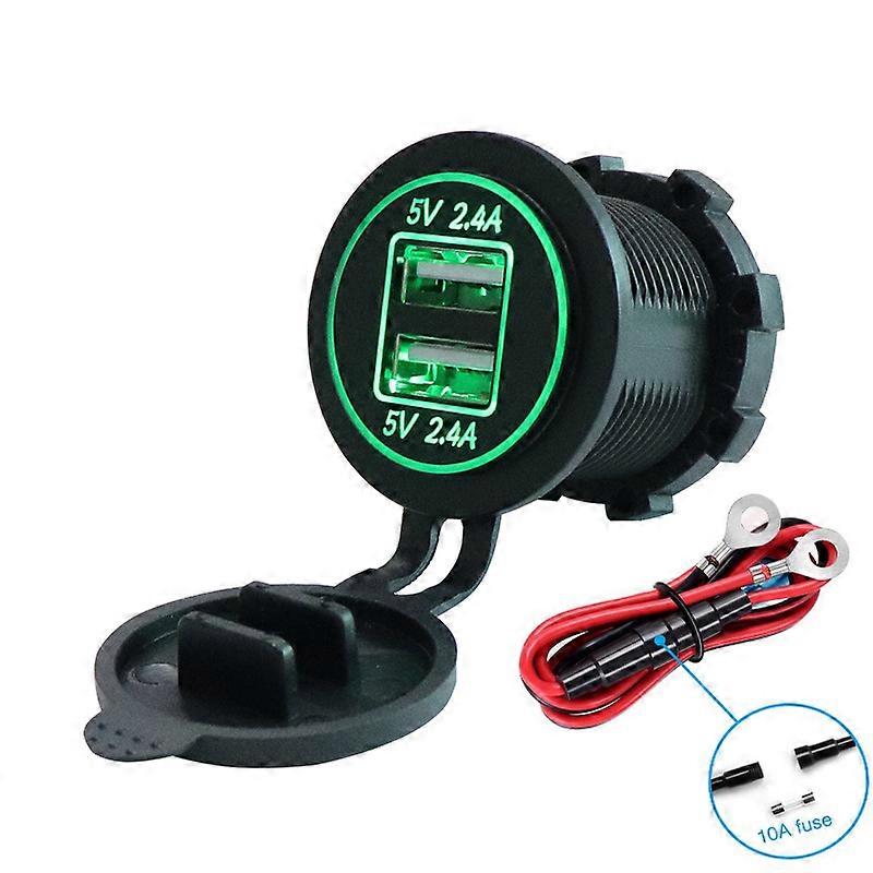 Dual USB Car Charger Socket Power Outlet Quick Charge 2.4A & 2.4A Port for Car Boat Marine Rv Mobile with Wire Fuse DIY Kit
