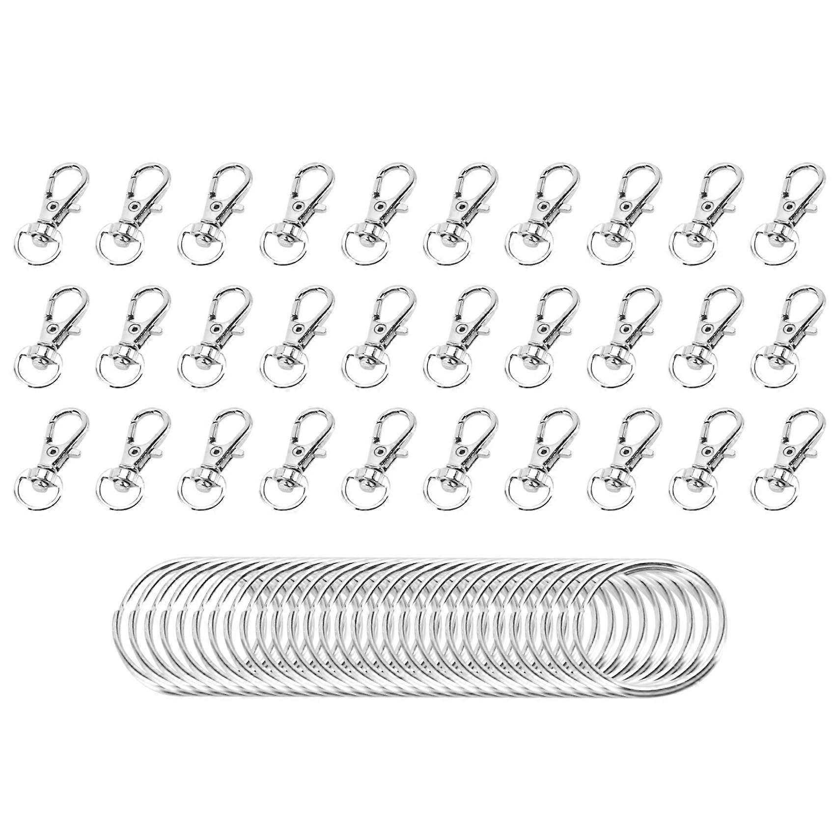 60 Pieces Key Ring Clip Hooks Twist Locks Lanyard Snap Hooks with Split Key Rings (Silver)