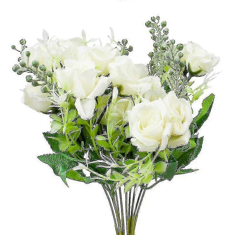 2-pack plastic floral bouquet, roses-white