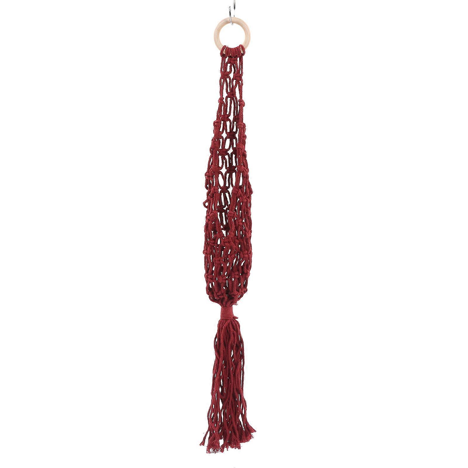 Hanging Fruit Hammock Wall Mount Handmade Portable Rope Net Storage Basket for Kitchen Wine Red
