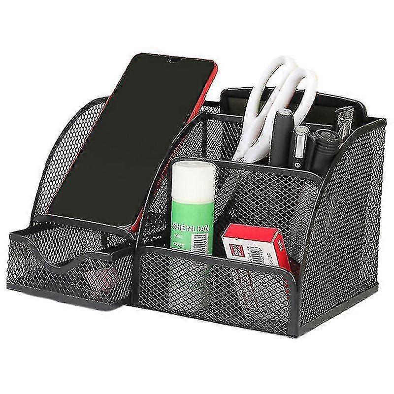 Metal Hollow Seven-grid Desktop Storage Box Desk Combination Pen Holder Student Desk Multi-functional Rack-colour:blue