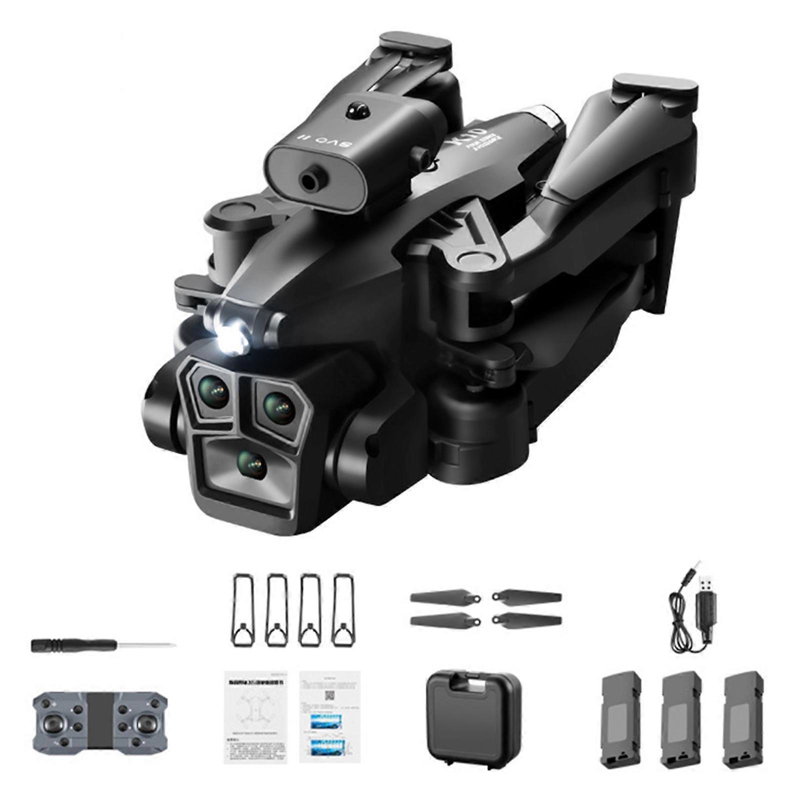 Remote Control Drone with 4K Three Cameras Obstacle Avoidance Brushless Foldable Optical Flow Positioning RC Quadcopter Toy Kids Adults Birthday Gift