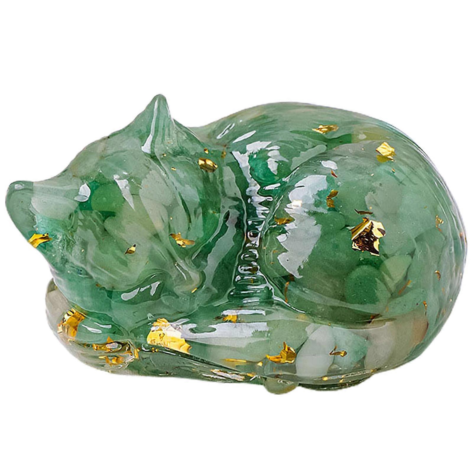 Natural Stone Sleeping Cat Figurine Positive Healing Energy Colorful Hand-carved Faux Crystal Kitten Animal Statue Desktop Decoration Ornament