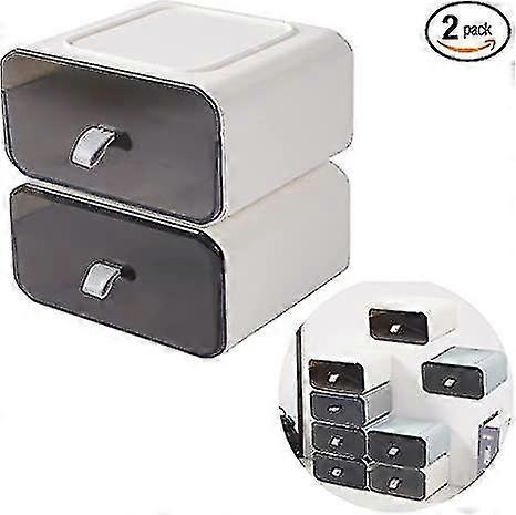 2pcs Stackable Desktop Drawers Organizer, Small Wall Mounted Storage Drawer Box (white)