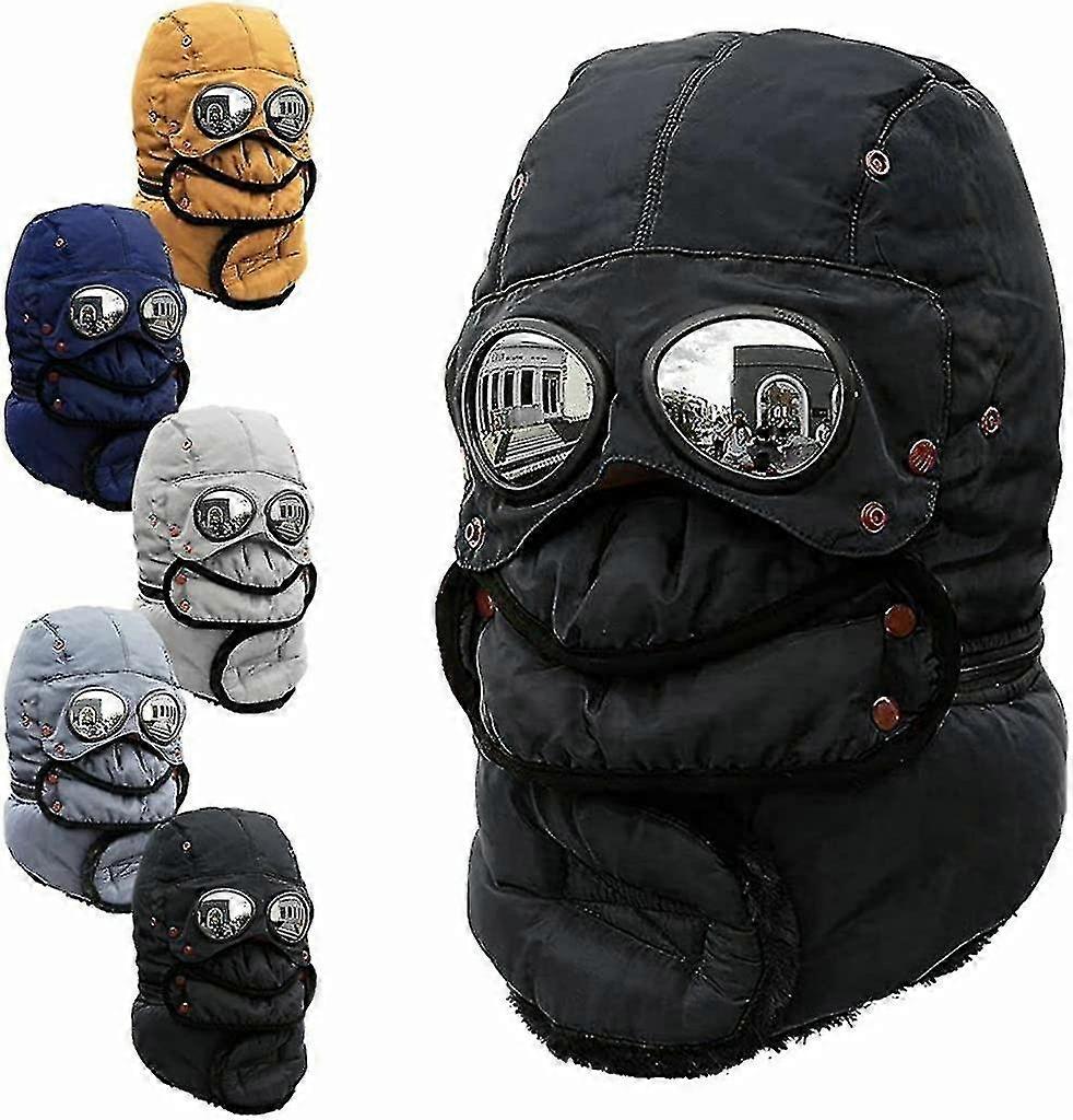 Winter Thermal Trapper Hat With Glasses Winter Cycling Windproof Ski Mask Cap
