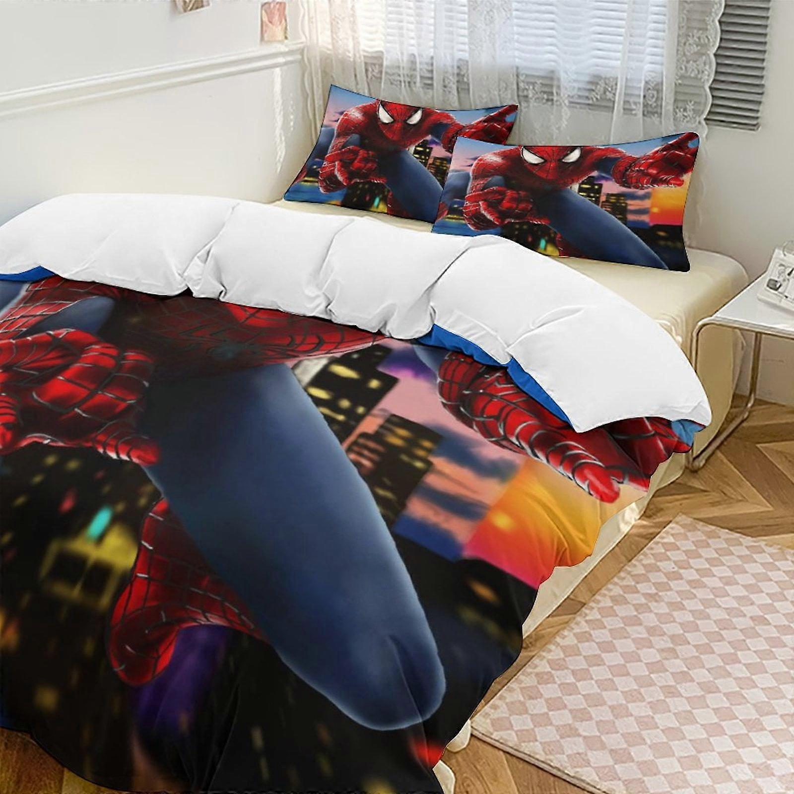 SQ36 Spider-Man 3-Piece Twin Bed Set - Includes 1 Single Quilt And 2 Pillow Cases Bedding - Fade Resistant Microfiber HZ36