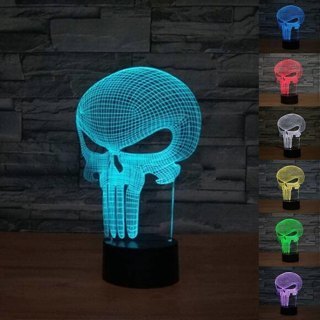 Punisher Skull 3D Night Light 7 Color Change LED Desk Lamp Touch Button Room Decor