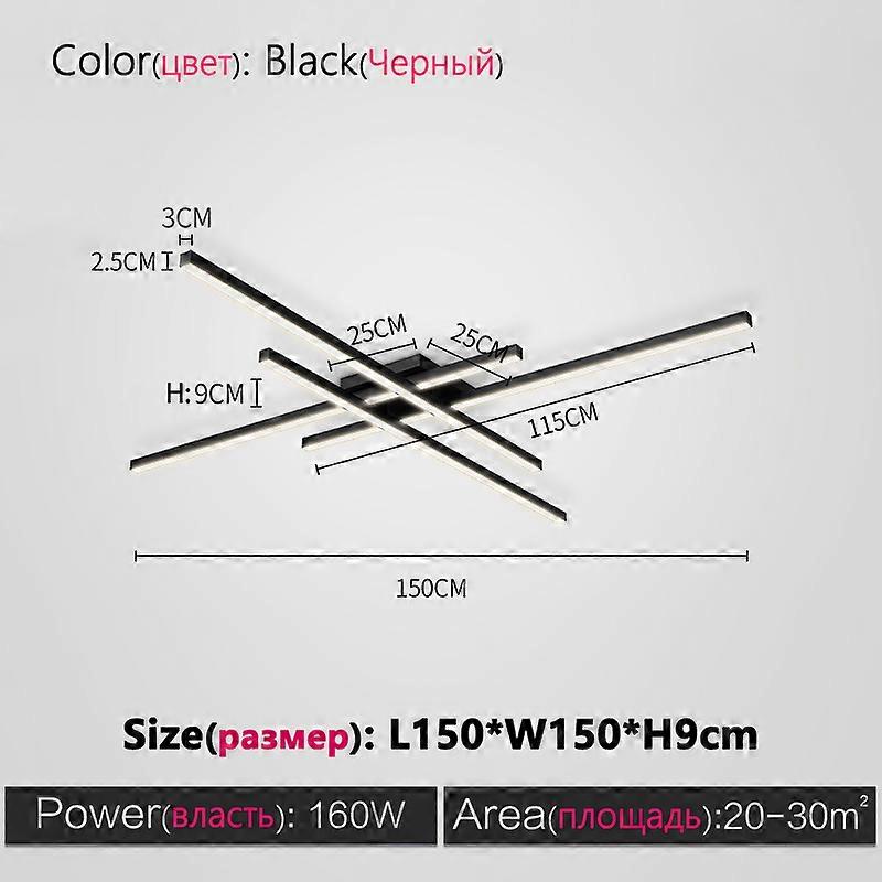 נברשת שחורה מנורות חדר שינה מרובעות מנורת סלון מנורת תקרה לד נורדי מינימליסטי יצירתי הוביל מנורת תקרה רצועות אורות