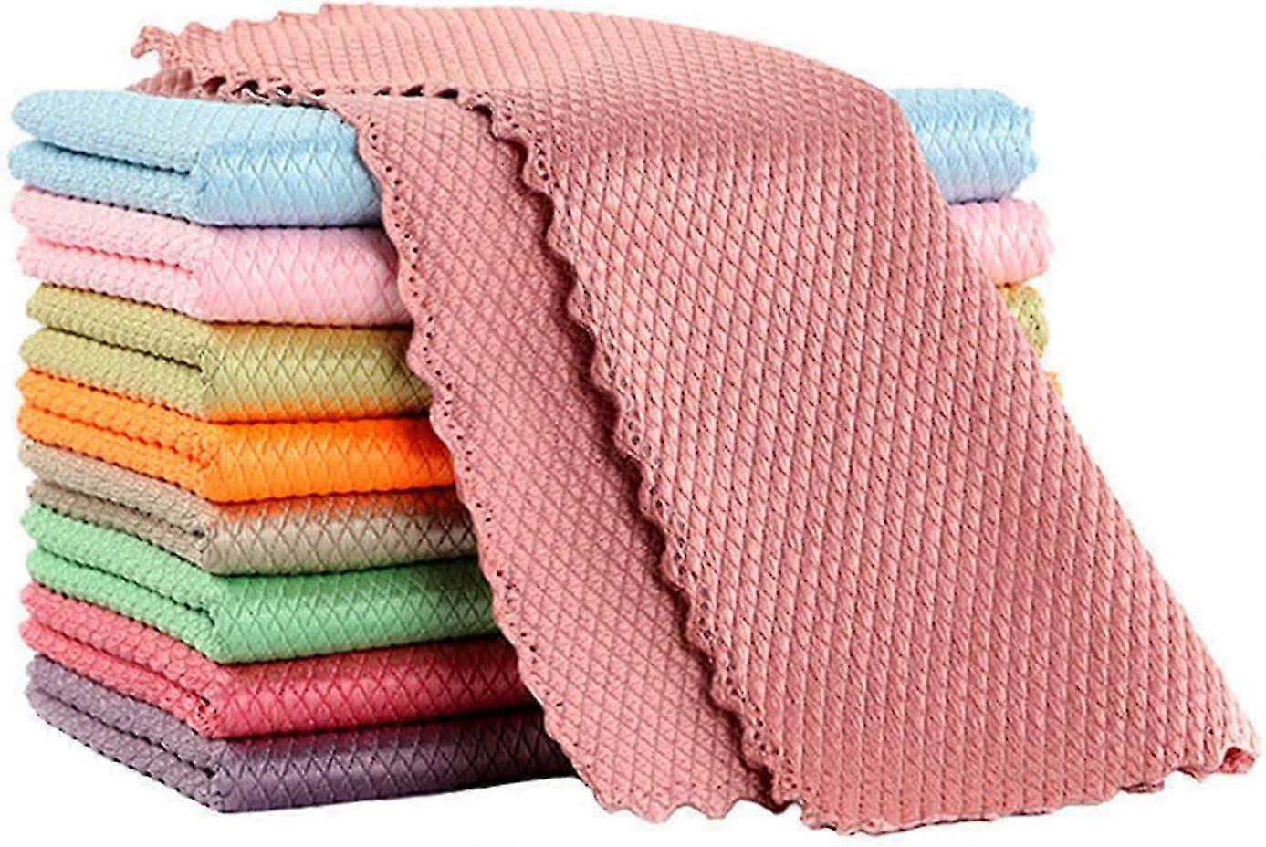 10pcs Cleaning Cloth Fish Scale Cloth Microfiber Cloth Nanoscale Cleaning Cloth Lint Free Cloth Easy Clean Cloth, No Trace (Random Color)(30X40cm)