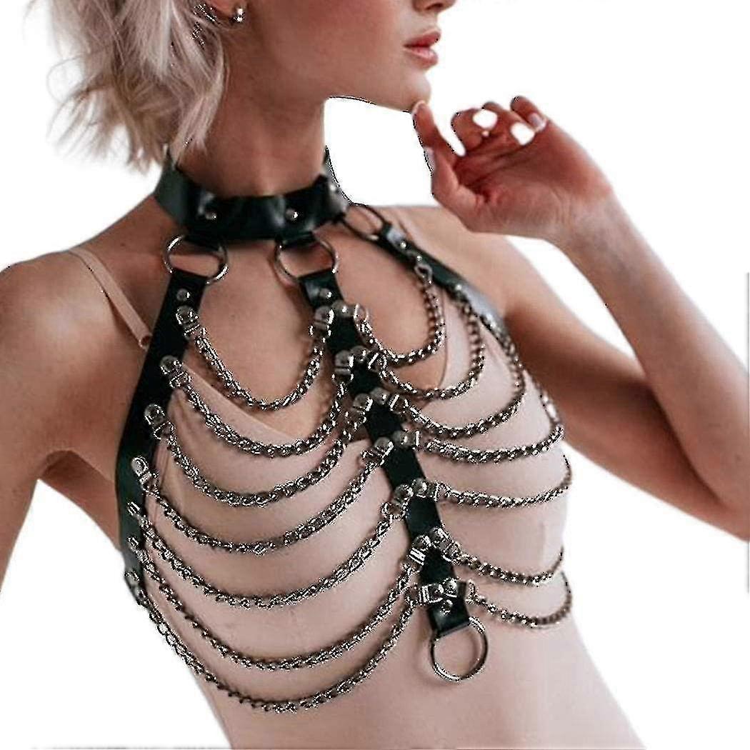 Punk Layered Chain Bra Cad Harness Choker Bra Chains Gothic