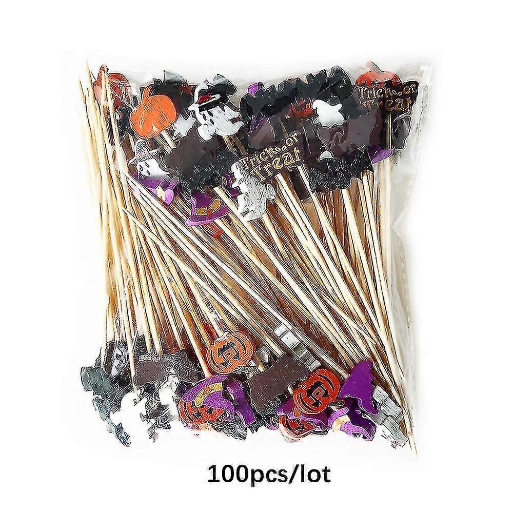 50/100pc Απόκριες Κολοκύθα Μπαμπού Σουβλάκια Φρούτα πιρούνι Επιδόρπιο Σαλάτα Λαχανικά Μίας χρήσης Ραβδιά Οδοντογλυφίδα Σουβλάκι Απόκριες Deocor