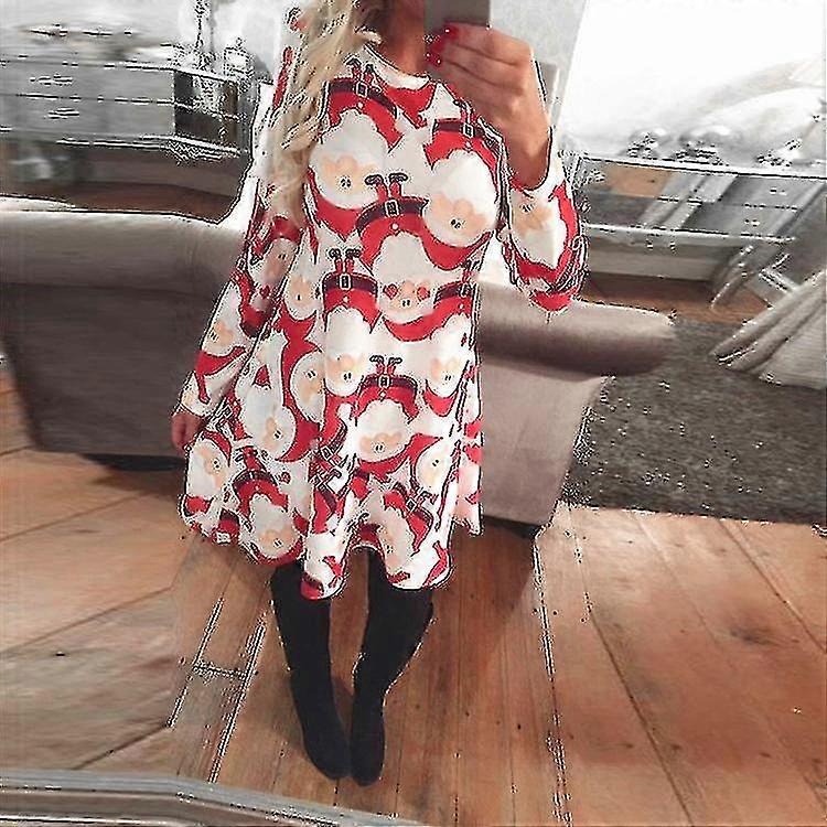 Womens Party Kerst Jurken Dames Vakantie Xmas Santa Claus Swing