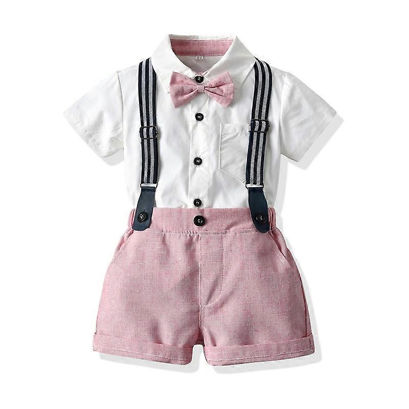 top and top Summer Kids Kid Gentleman Clothes Set Short Sleeve Shirt Tops+Suspender Shorts Casual Outfits Little Kids Clothing