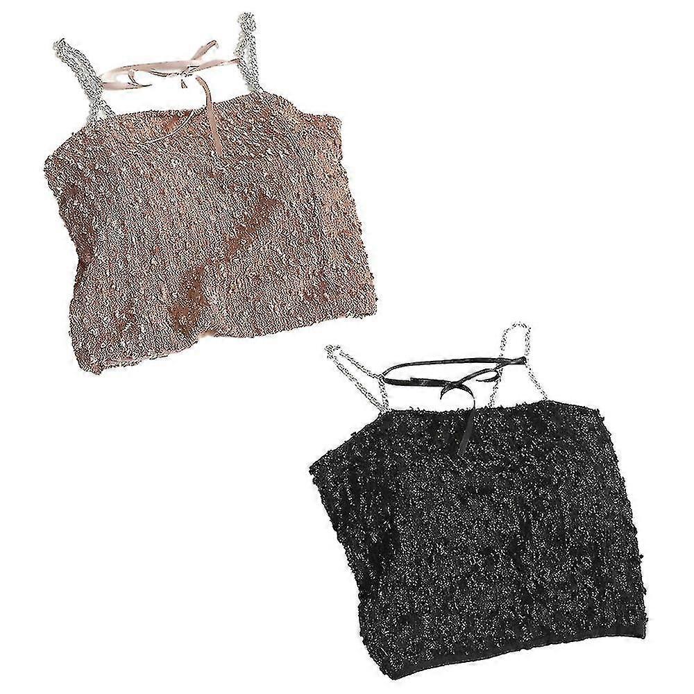 2pcs Women's Basic Strap Top, Chain Shoulder Vest Short, Summer Sleeveless Banmo