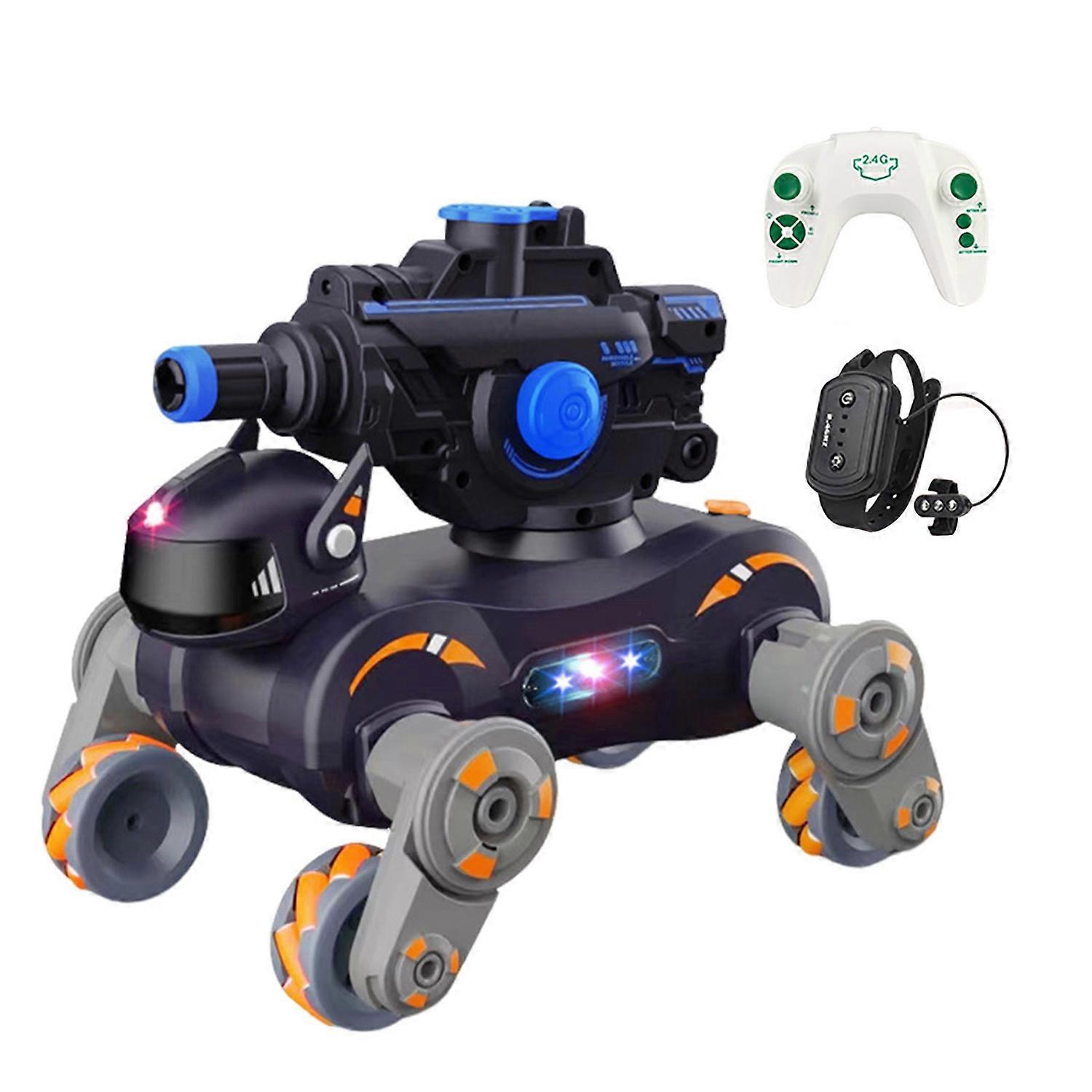 Remote Control Stunt Mechanical Dog Car with Light Music Spray Water Bombs Shooter 8 Wheels Robot
