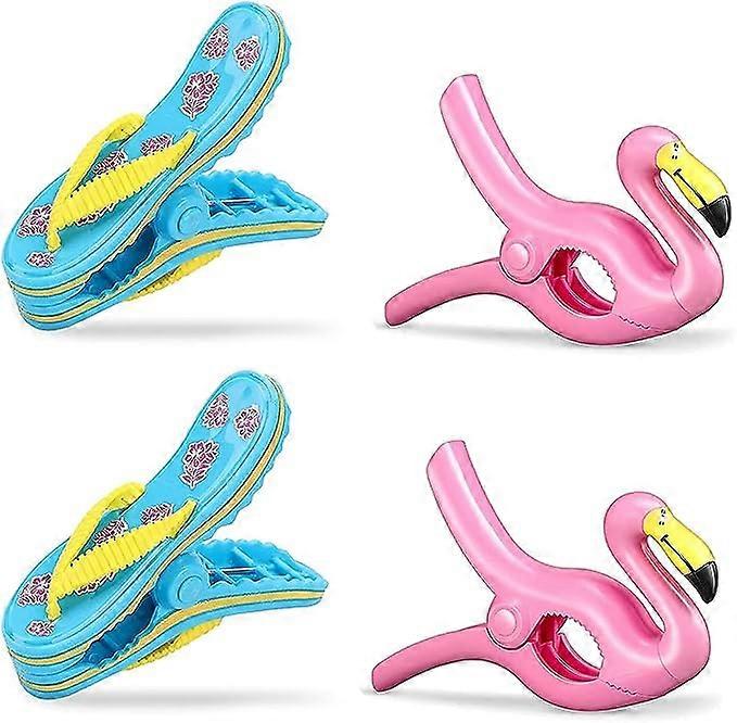 4 Creative Beach Towel Clips (Flamingo + Slippers) Beach Towel Clip Towel Rack Beach Towel Clip Colorful Big Beach Hanger Clothes Quilt Blanket Home G