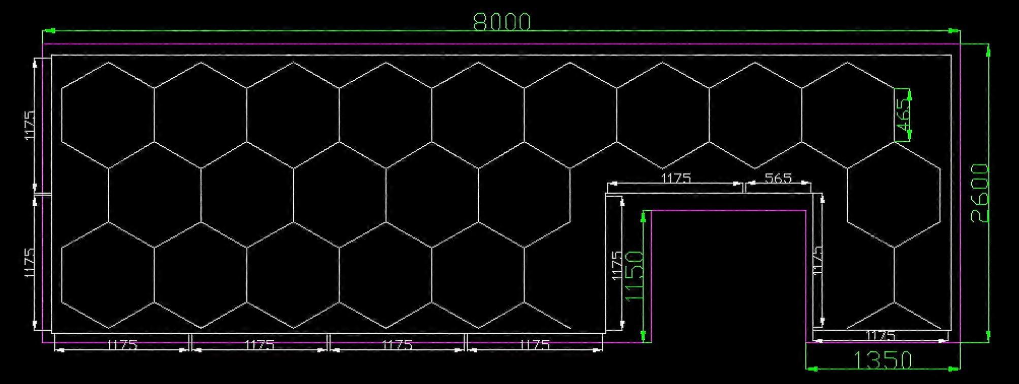 Tilpasset 2,6 * 8M sekskantet ledet lys for bilvask messe honeycomb form ledet tak garasje lys