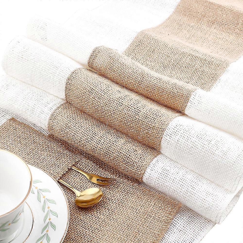 Burlap Table Runner for Dining Table Rectangle BurlyWood 225x105x2mm & 83x30x0.1cm 7pcs/set