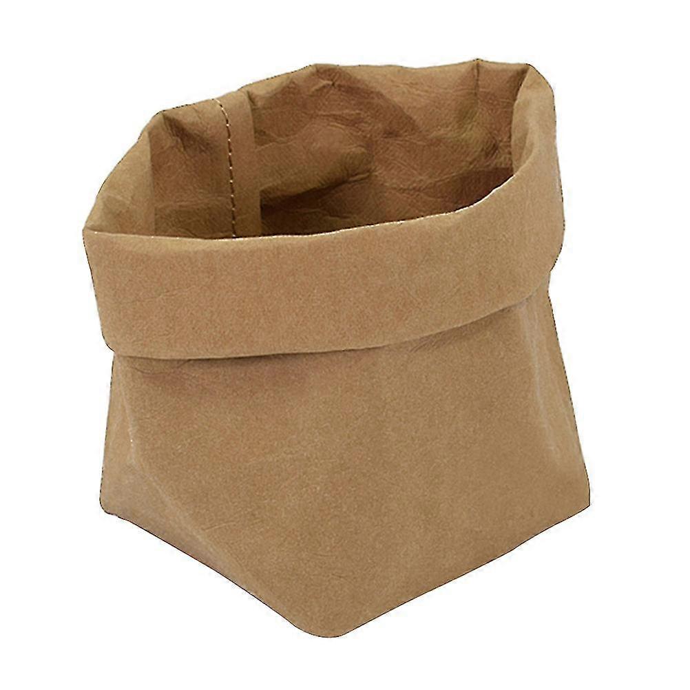 Washable Kraft Paper Container Decorative Reusable Paper Bag Organizer Flowerpot Cover Toy For Decoration And Storage Size S(light Brown)