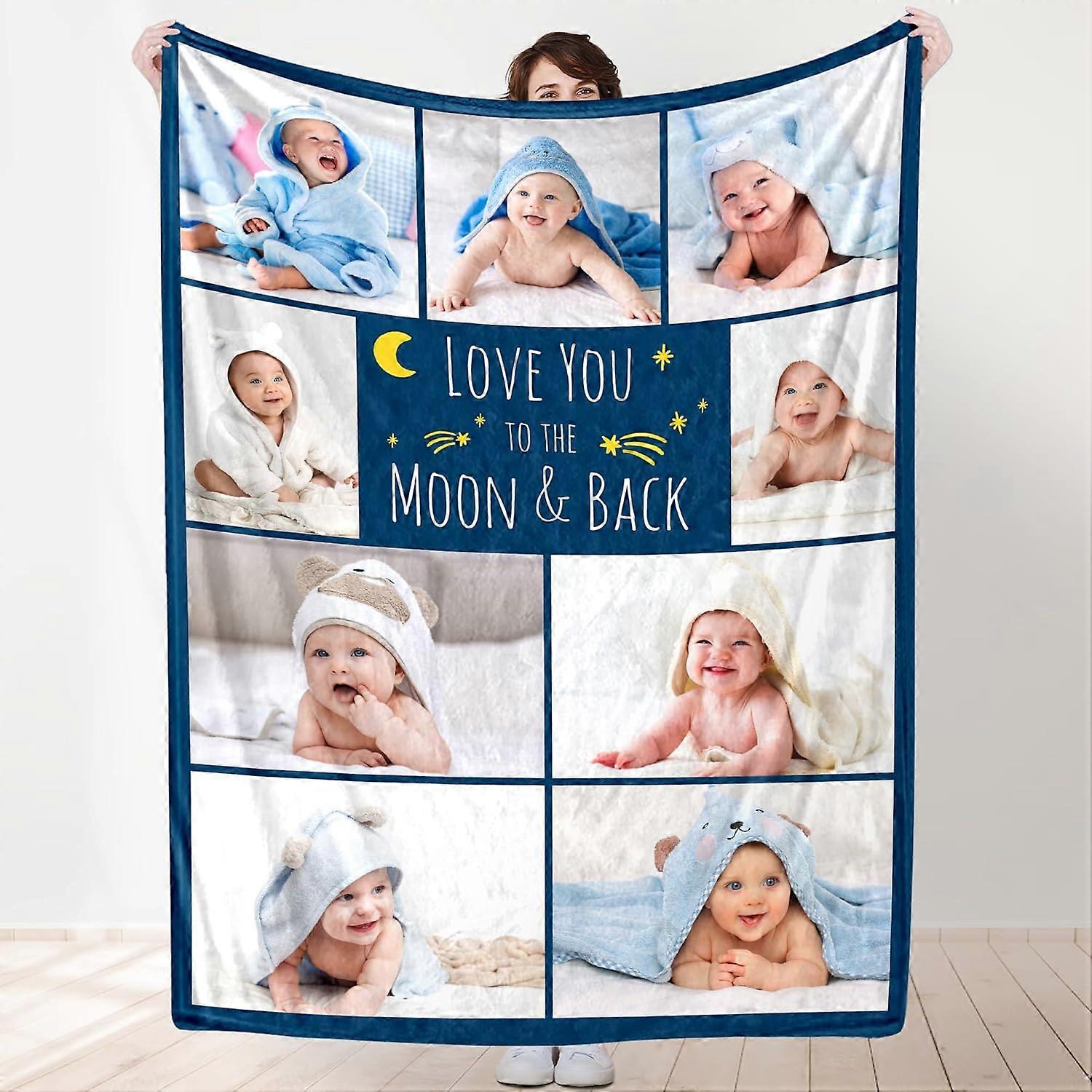 Custom Photo Blanket Personalized Gifts with Photo Text, Made in USA, Customized Blankets with Own Pictures Present for Dad Mom Couple Friend for Chri
