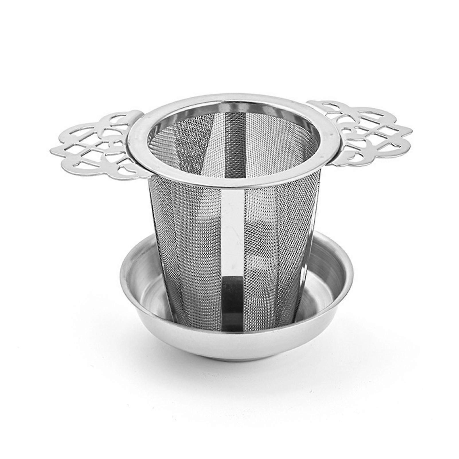 Tea Drain Infuser Strainer Stainless Steel Fine Mesh Large Capacity Basket Lid Dual Function Coffee Filter for Loose Leaf Tea Mugs Teapots Cups Jikaix