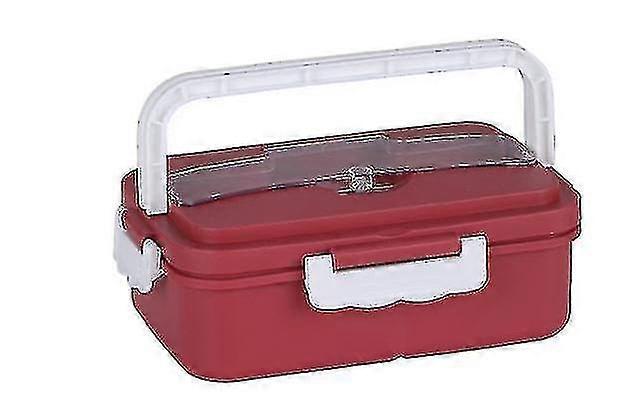 Portable Fold Bento Box Heated Container Capacity Office Worker Stackable Lunch Boxred