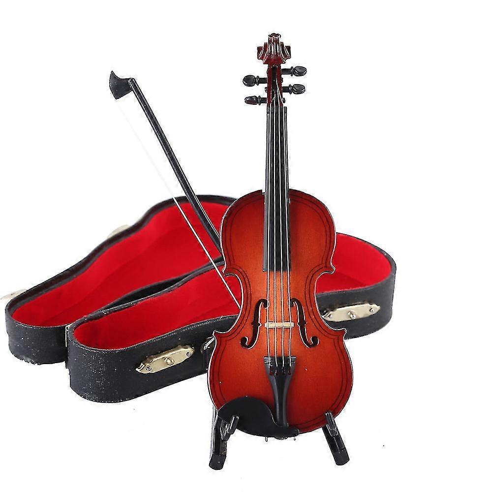 Mini Violin Miniature Musical Instrument Decoration Wooden Model With Support Stand Case Box
