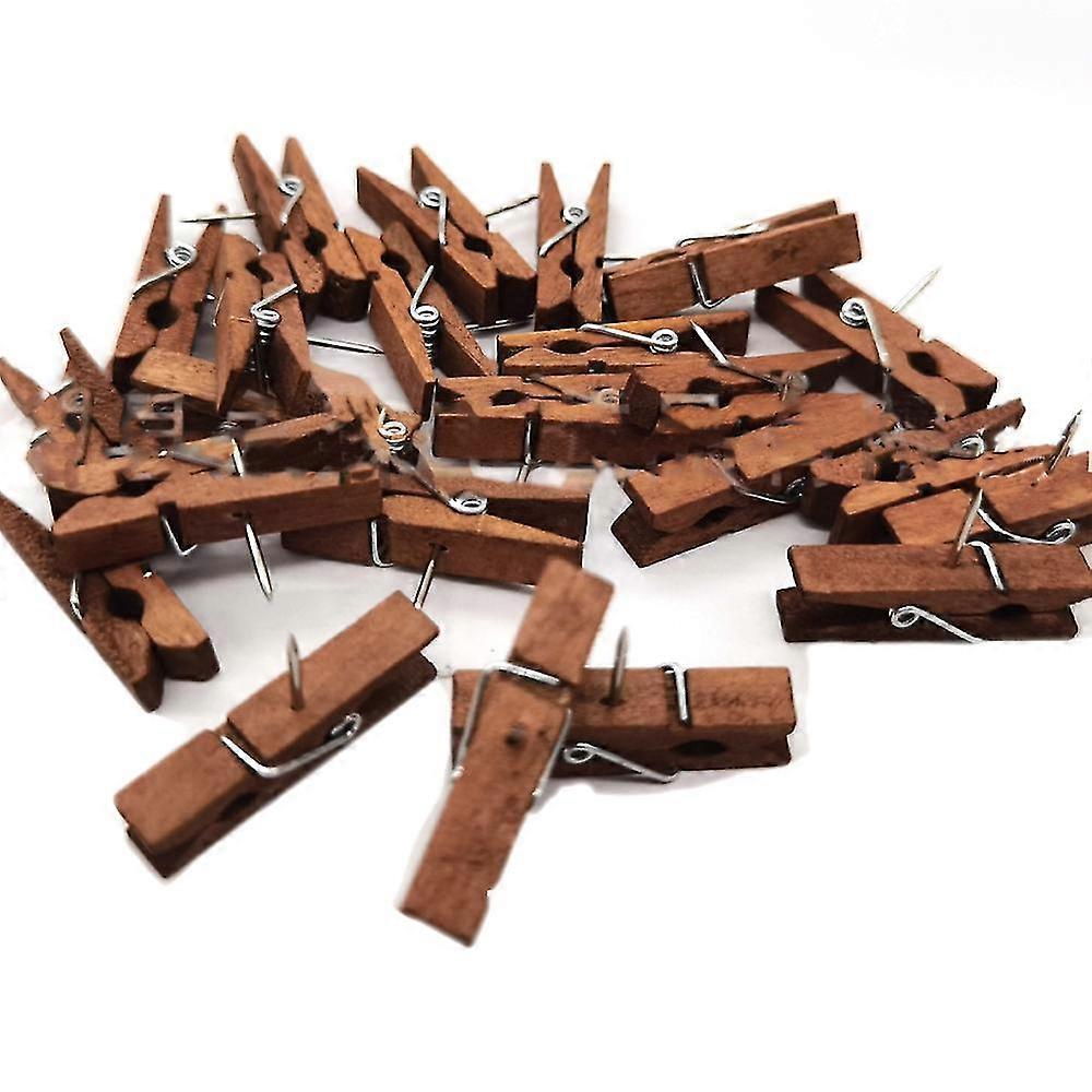 50 Pcs Push Pin With Wooden Clips, Durable Push Pins For Cork Board, Photos, Offices Homes - Coffee