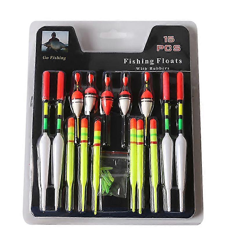 15pcs Vertical Buoy Sea Fishing Float Assorted Size With Attachment Fishing Lure Shytmv