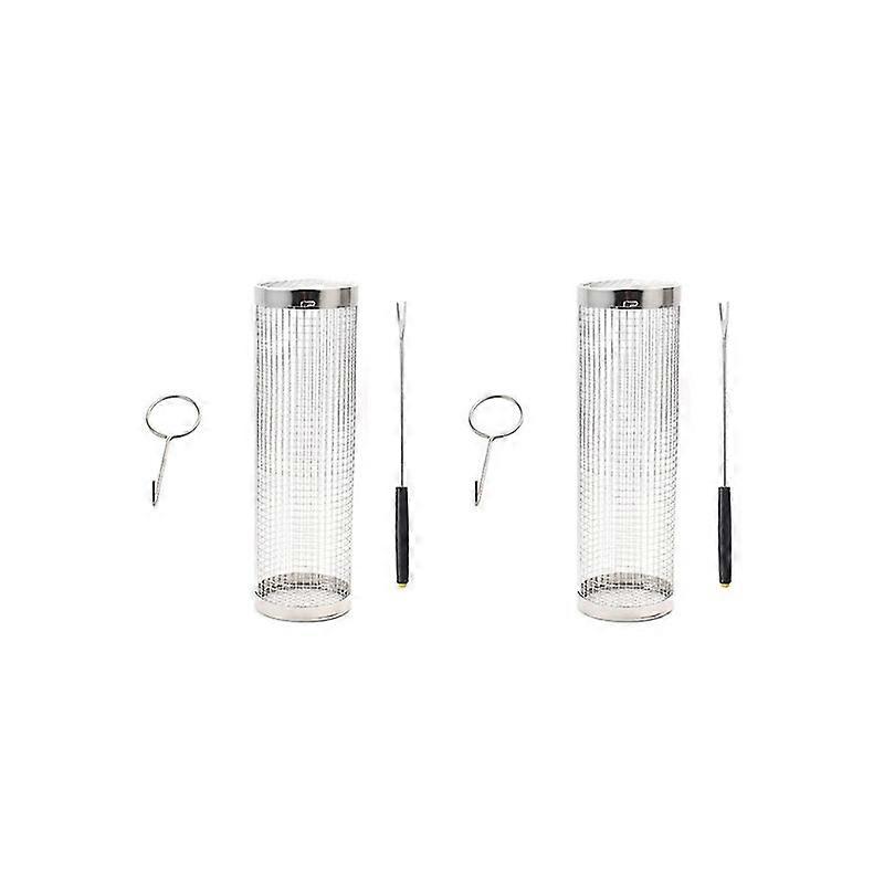 2 قطعة سلة شواء متدحرجة - أعظم سلة شواء على الإطلاق ، شبكة شواء مستديرة من الفولاذ المقاوم للصدأ ، تخييم G