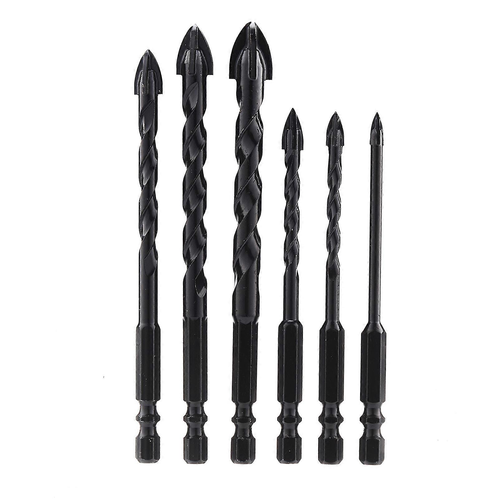 Durable Glass Drill Bit Set of 6 with 4 Cutting Edges & Carbide Shank