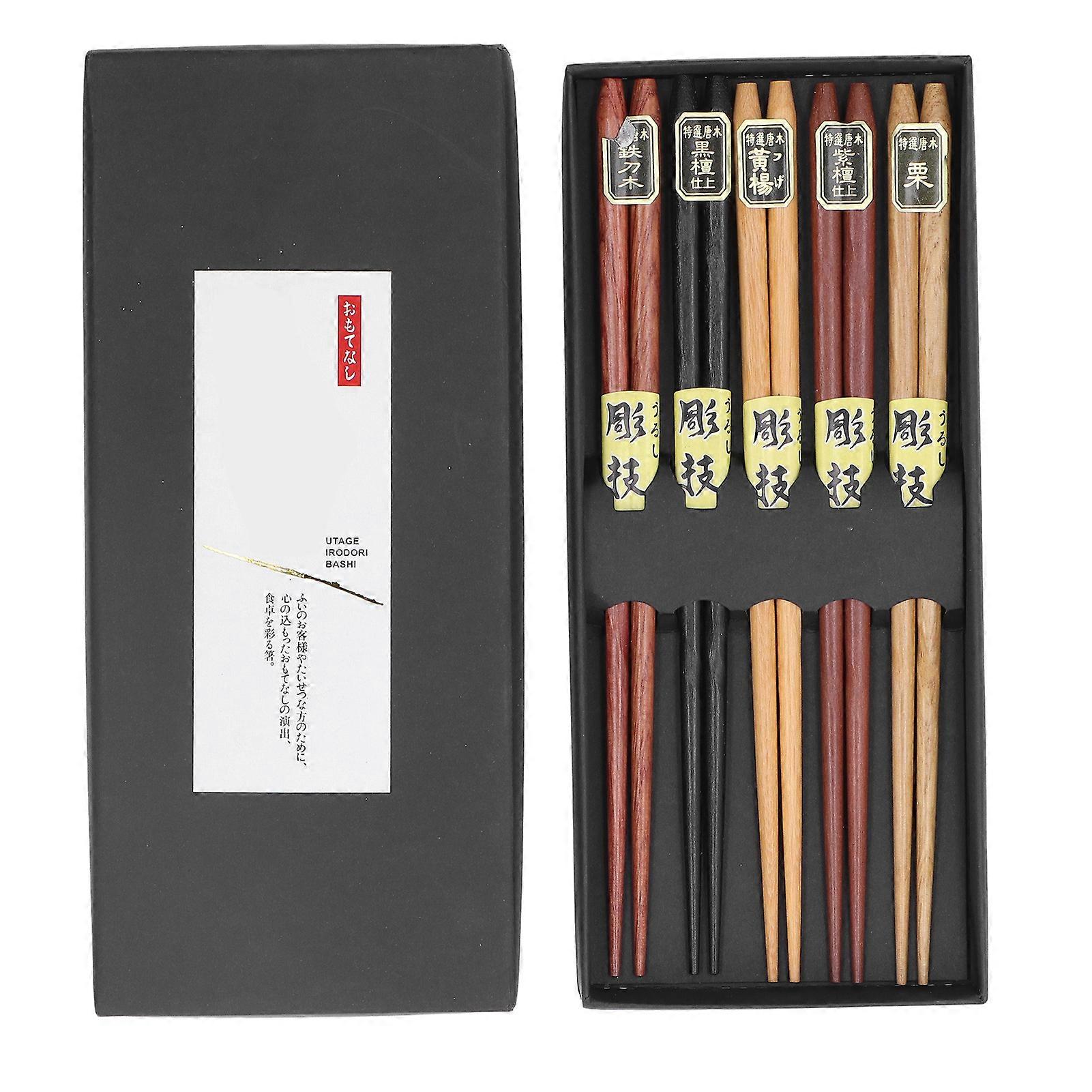 Chopsticks Set 5 Different Colors Natural Wood Antislip Design Feel Comfortable Chopsticks ReusablePointed Chopsticks