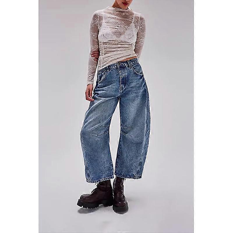 Women's Denim Solid Color Loose Wide Leg Jeans