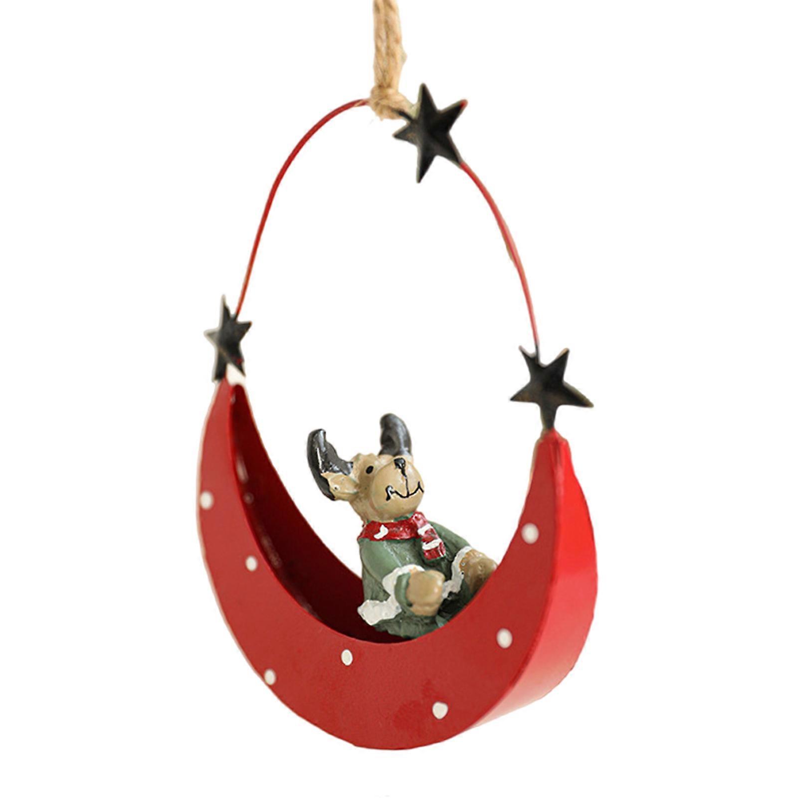 Langlebige Eisenhandwerk Weihnachtsbehänge Weihnachten Mond Boot Eisen Hängedekoration Einzigartiger Anhänger für Zuhause und Büro Rot