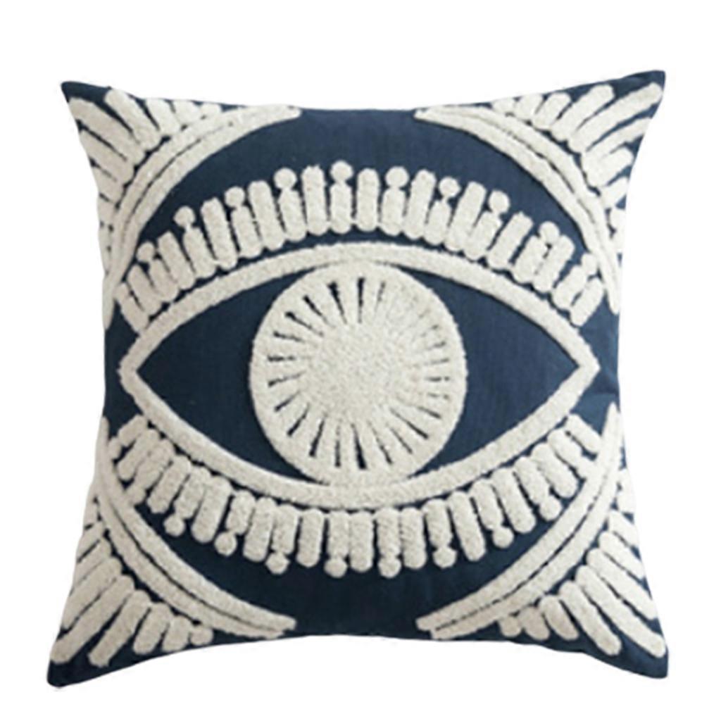 Boho Woven Thow Pillow for Case Abstract Big Eye Tufted Embroidery Cushion Cover