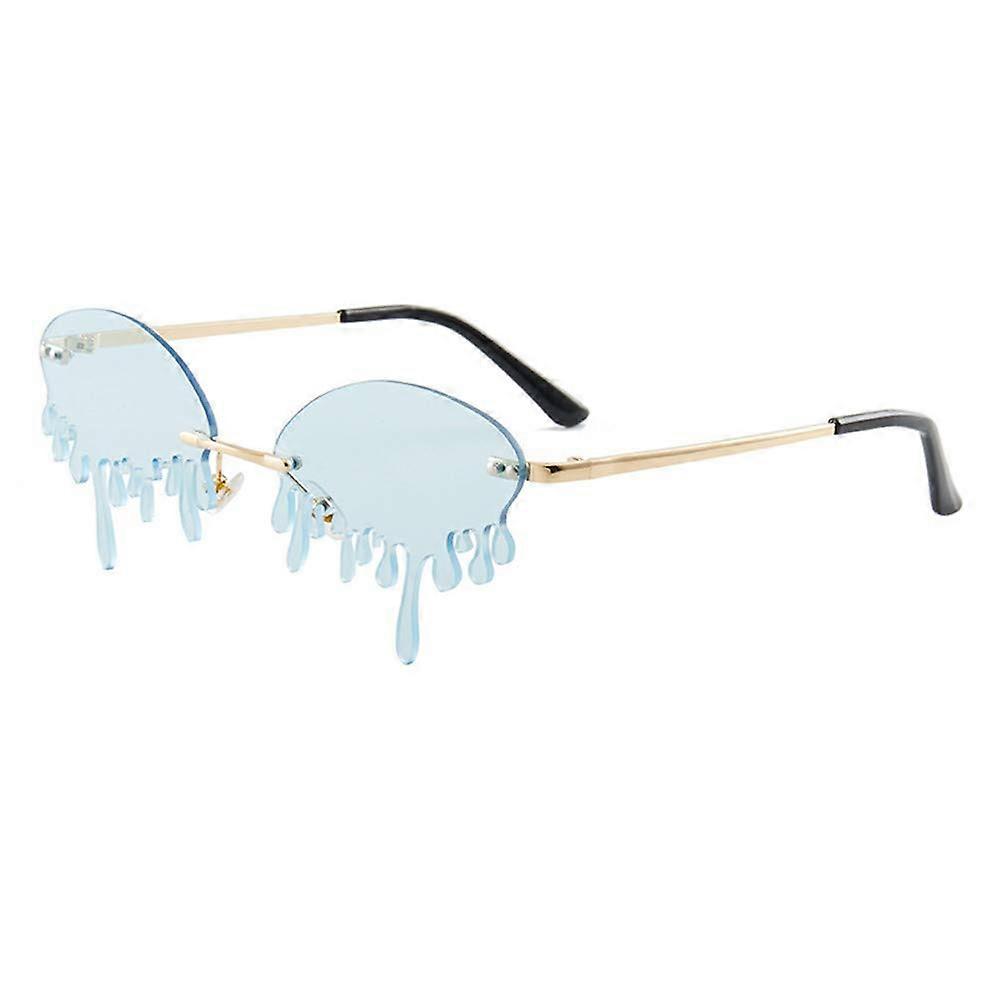 Rimless Dripping Heart Sunglasses Dripping Heart Design Gold Accents Gold Tone Frame
