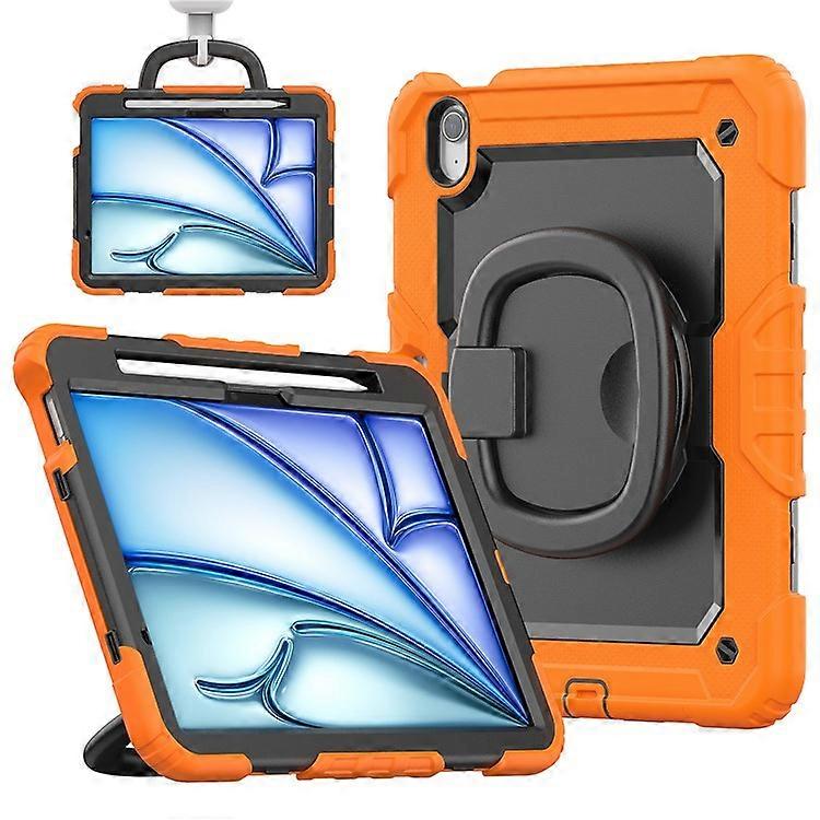 Compatible For iPad Air 11 (2024) Case PC+Silicone Tablet Cover with Shoulder Strap Rotating Grip Handle
